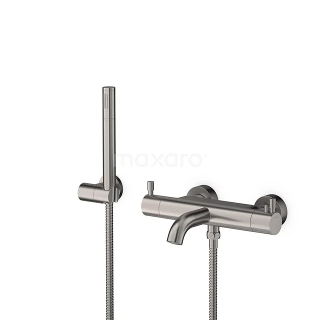 Thermostatic Bath tap with Handheld shower Radius Steel, Stainless steel BSC-5503-10001 Matt stainless steel bath tap with handheld shower, sleek modern design, ideal for a stylish bathroom.