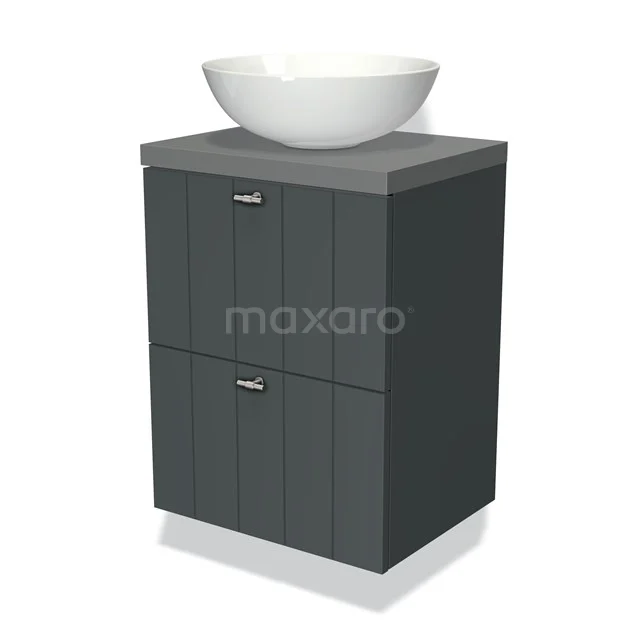 Modulo Plato Slim Vanity units for countertop basin | 50 cm Dark grey Slat front Mid grey worktop 2 Stacked drawers BMK37-00200