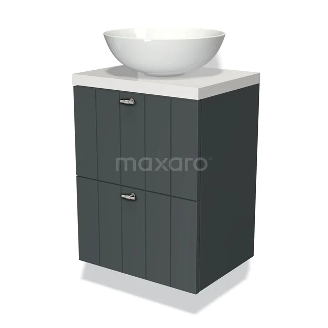 Modulo Plato Slim Vanity units for countertop basin | 50 cm Dark grey Slat front High-gloss white worktop 2 Stacked drawers BMK37-00229
