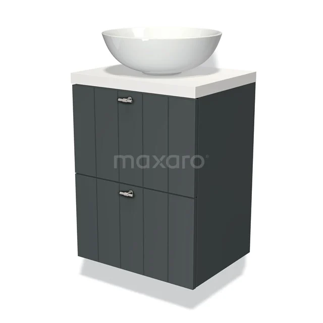 Modulo Plato Slim Vanity units for countertop basin | 50 cm Dark grey Slat front Matte white worktop 2 Stacked drawers BMK37-00258