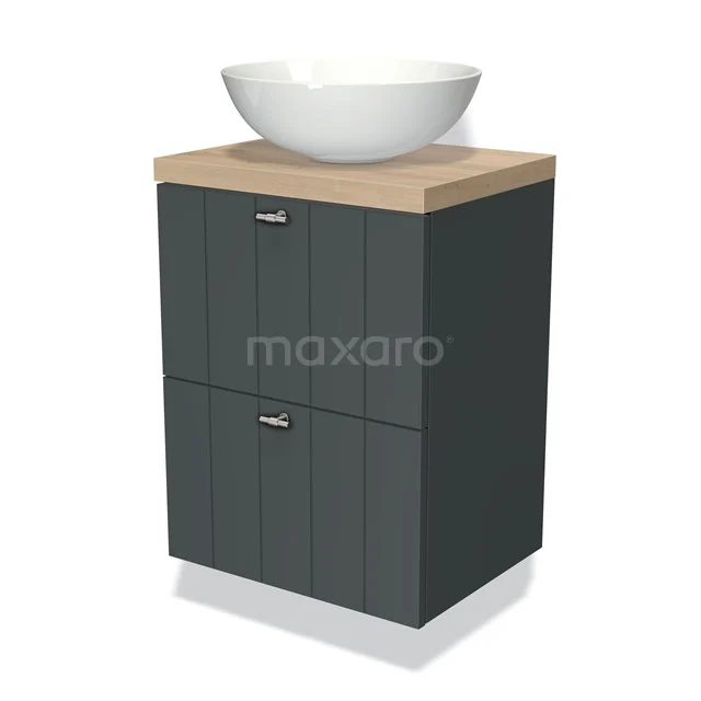Modulo Plato Slim Vanity units for countertop basin | 50 cm Dark grey Slat front Light brown oak worktop 2 Stacked drawers BMK37-00408