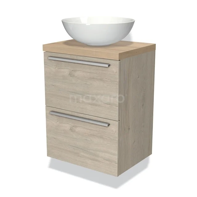 Modulo Plato Slim Vanity units for countertop basin | 50 cm Light grey oak Flat front Light brown oak worktop 2 Stacked drawers BMK37-00415