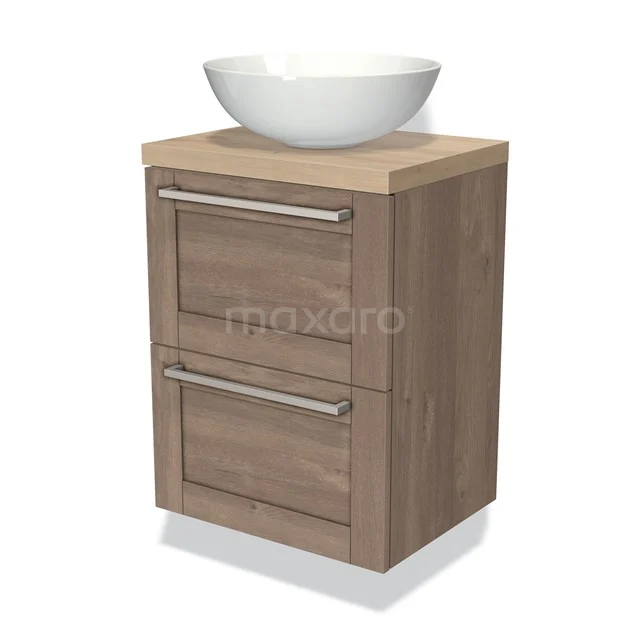 Modulo Plato Slim Vanity units for countertop basin | 50 cm Mid brown oak Frame front Light brown oak worktop 2 Stacked drawers BMK37-00418