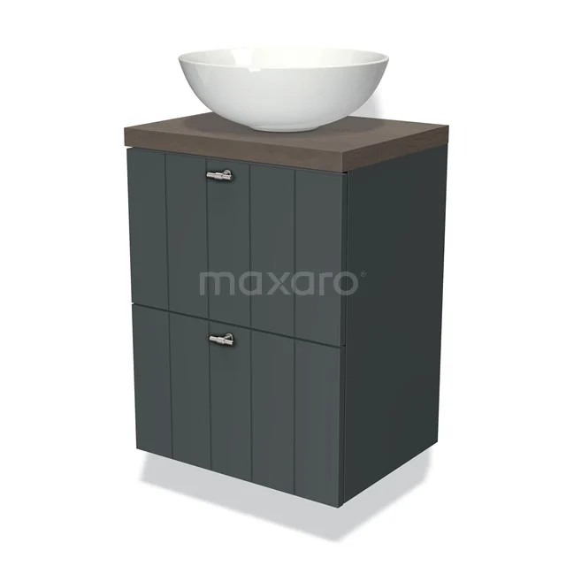 Modulo Plato Slim Vanity units for countertop basin | 50 cm Dark grey Slat front Dark brown oak worktop 2 Stacked drawers BMK37-00468