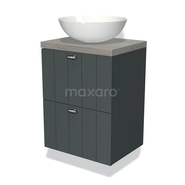 Modulo Plato Slim Vanity units for countertop basin | 50 cm Dark grey Slat front Grey oak worktop 2 Stacked drawers BMK37-00498
