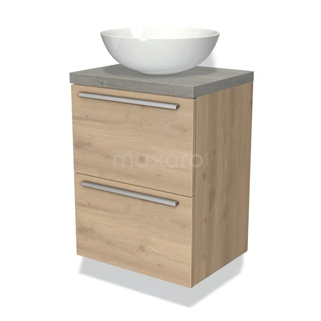 Modulo Plato Slim Vanity units for countertop basin | 50 cm Light brown oak Flat front Grey oak worktop 2 Stacked drawers BMK37-00507