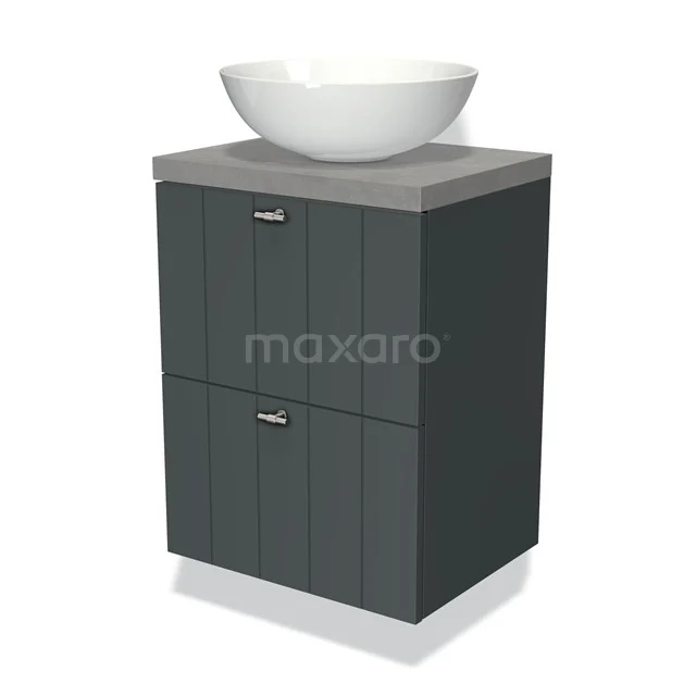 Modulo Plato Slim Vanity units for countertop basin | 50 cm Dark grey Slat front Light grey concrete worktop 2 Stacked drawers BMK37-00528