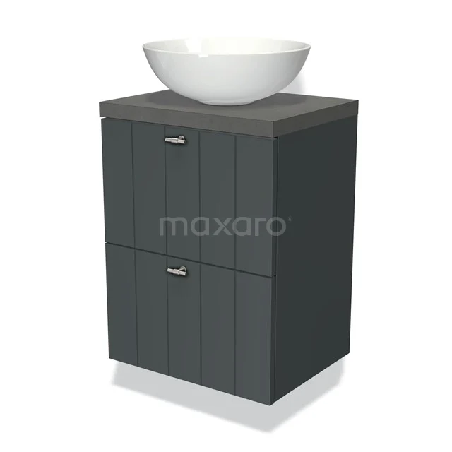 Modulo Plato Slim Vanity units for countertop basin | 50 cm Dark grey Slat front Dark grey concrete worktop 2 Stacked drawers BMK37-00559