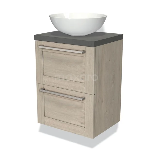 Modulo Plato Slim Vanity units for countertop basin | 50 cm Light grey oak Frame front Dark grey concrete worktop 2 Stacked drawers BMK37-00567