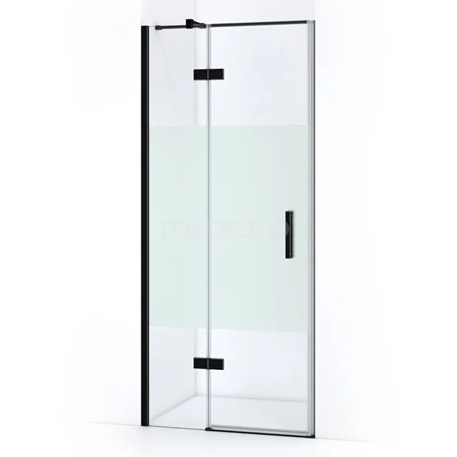 Pearl Shower door | 80 cm Matte black Clear with matt strip Pivot door WPB53413M Glass shower door with black metal frame, swivel design, ideal for modern bathrooms.