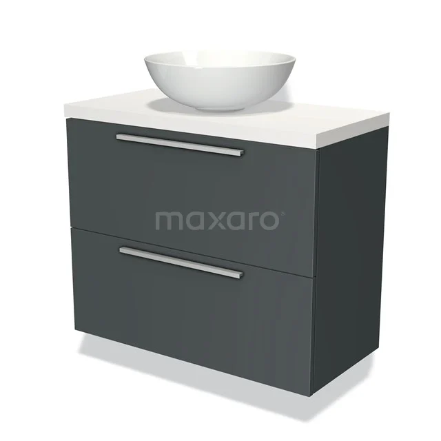 Modulo Plato Slim Vanity units for countertop basin | 80 cm Dark grey Flat front Matte white worktop 2 Stacked drawers BMK37-01089