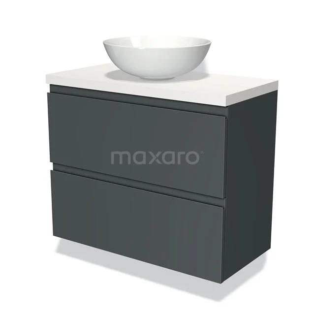 Modulo Plato Slim Vanity units for countertop basin | 80 cm Dark grey Handle-less front Matte white worktop 2 Stacked drawers BMK37-01091