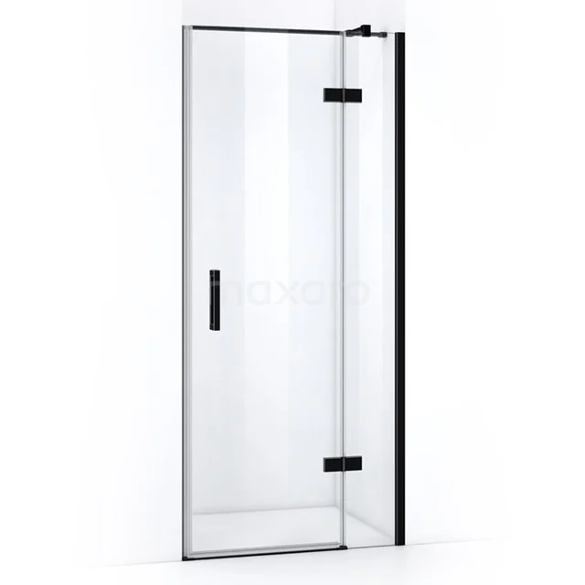 Glasene Duschtür mit schwarzen Aluminiumakzenten, elegantes Design, ideal für einen modernen Badezimmerstil.