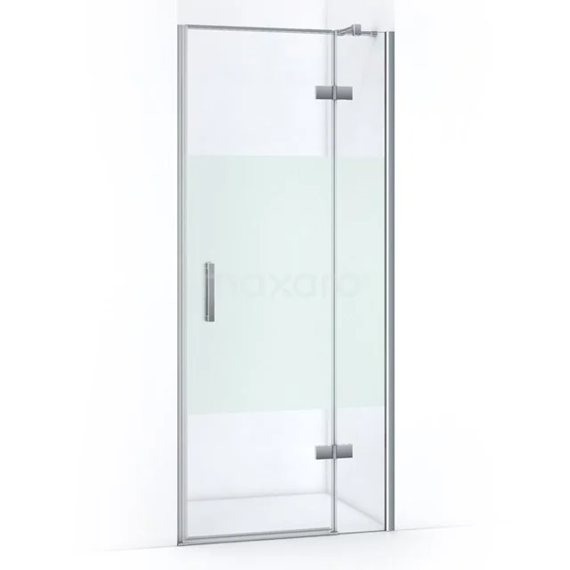 Pearl Shower door | 90 cm Chrome Clear with matt strip Pivot door WPB63423C Glass shower door with frosted and clear glass, aluminium profile, modern design; ideal for a stylish bathroom layout.