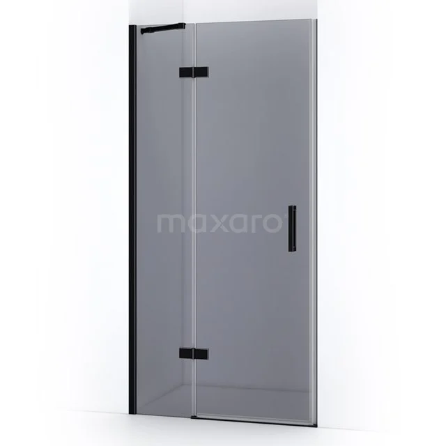 Pearl Shower door | 100 cm Matte black Smoke glass Pivot door WPB64111M Glass shower door with matte black hinges and handle, modern design for a stylish bathroom.