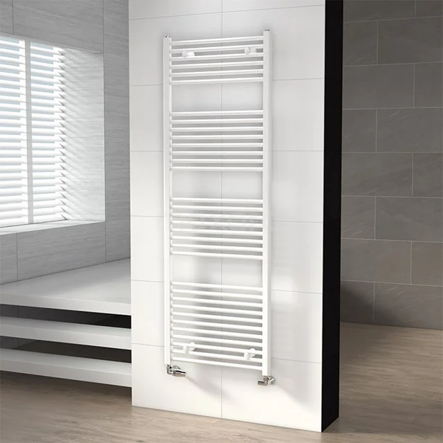 Mars Towel radiator | 60x170 cm High-gloss white 875 W att Steel Central heating DR16-0617W White rectangular bathroom radiator with horizontal bars, modern design, ideal for drying towels.