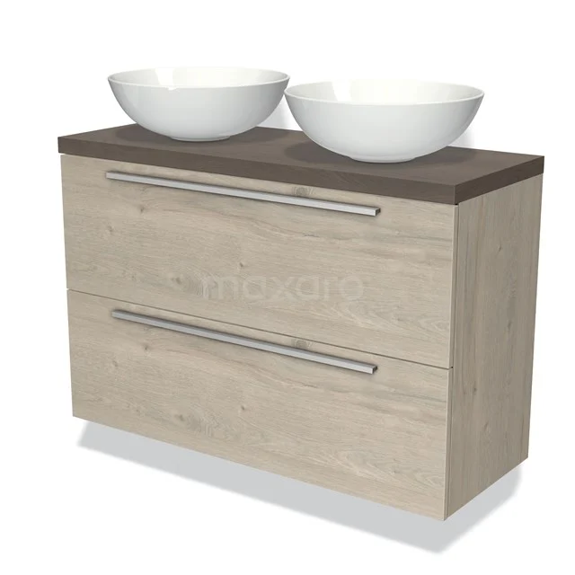 Modulo Plato Slim Vanity units for countertop basin | 100 cm Light grey oak Flat front Dark brown oak worktop 2 Stacked drawers BMK37-01723