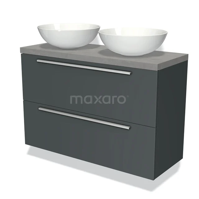 Modulo Plato Slim Vanity units for countertop basin | 100 cm Dark grey Flat front Light grey concrete worktop 2 Stacked drawers BMK37-01775