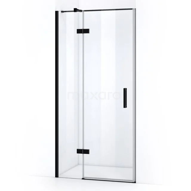 Pearl Shower door | 90 cm Matte black Clear glass Pivot door WPB63410M Glass shower door with black metal accents and Handle, sleek design, perfect for a modern bathroom style.