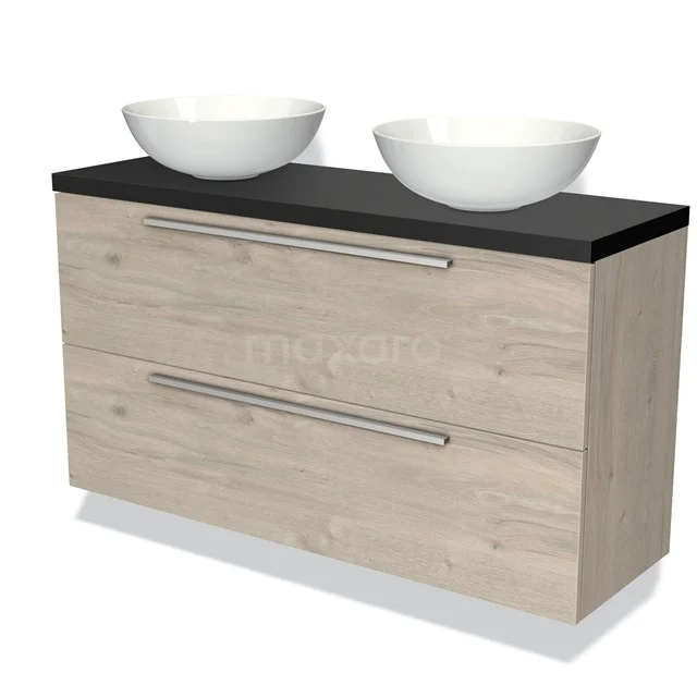 Modulo Plato Slim Vanity units for countertop basin | 120 cm Light grey oak Flat front Matte black worktop 2 Stacked drawers BMK37-01842