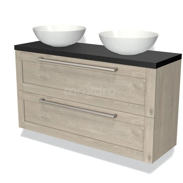 Modulo Plato Slim Vanity units for countertop basin | 120 cm Light grey oak Frame front Matte black worktop 2 Stacked drawers BMK37-01843