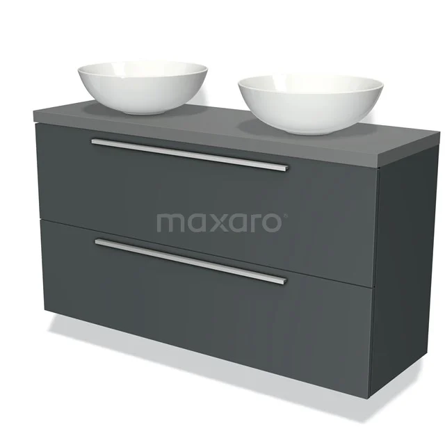 Modulo Plato Slim Vanity units for countertop basin | 120 cm Dark grey Flat front Mid grey worktop 2 Stacked drawers BMK37-01863