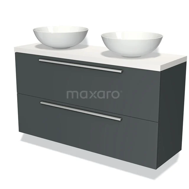Modulo Plato Slim Vanity units for countertop basin | 120 cm Dark grey Flat front Matte white worktop 2 Stacked drawers BMK37-01921