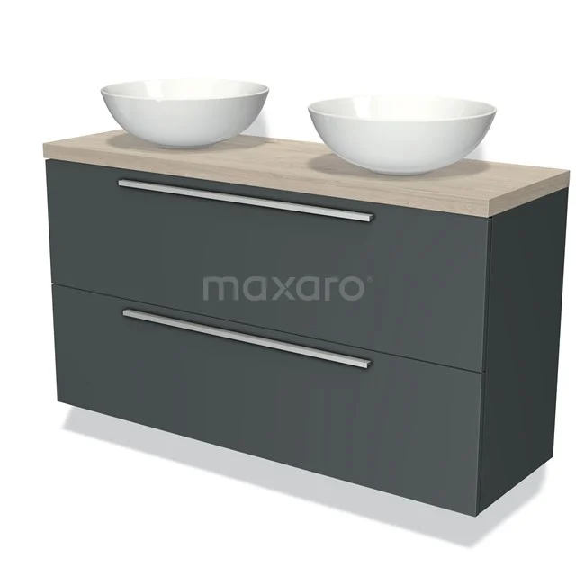 Modulo Plato Slim Vanity units for countertop basin | 120 cm Dark grey Flat front Light grey oak worktop 2 Stacked drawers BMK37-02041