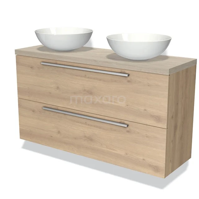 Modulo Plato Slim Vanity units for countertop basin | 120 cm Light brown oak Flat front Light grey oak worktop 2 Stacked drawers BMK37-02049