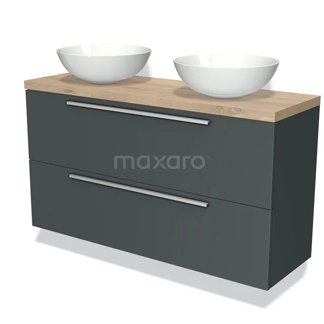 Modulo Plato Slim Vanity units for countertop basin | 120 cm Dark grey Flat front Light brown oak worktop 2 Stacked drawers BMK37-02071