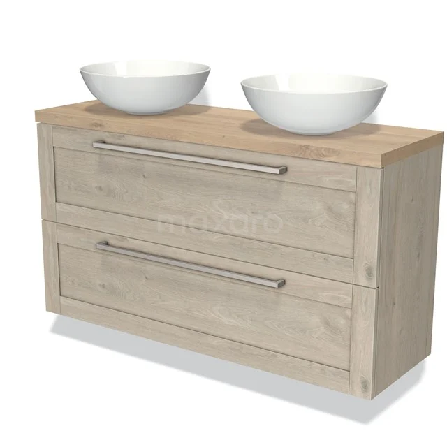 Modulo Plato Slim Vanity units for countertop basin | 120 cm Light grey oak Frame front Light brown oak worktop 2 Stacked drawers BMK37-02080