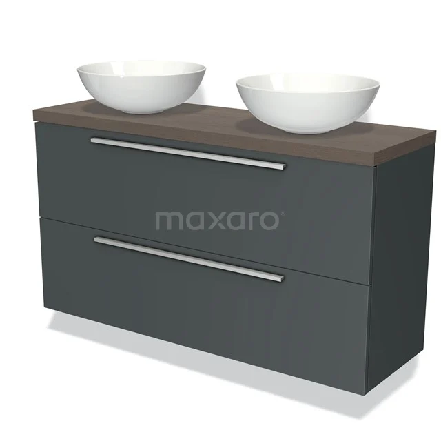 Modulo Plato Slim Vanity units for countertop basin | 120 cm Dark grey Flat front Dark brown oak worktop 2 Stacked drawers BMK37-02131