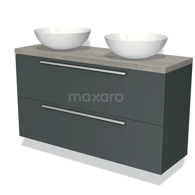 Modulo Plato Slim Vanity units for countertop basin | 120 cm Dark grey Flat front Grey oak worktop 2 Stacked drawers BMK37-02161