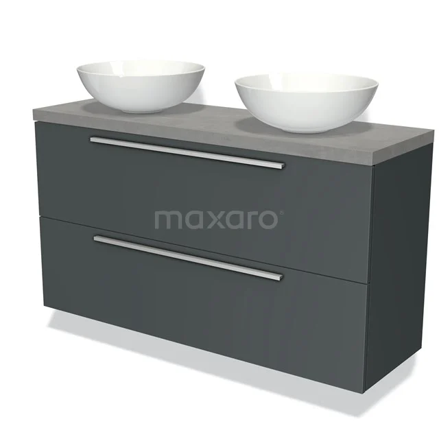 Modulo Plato Slim Vanity units for countertop basin | 120 cm Dark grey Flat front Light grey concrete worktop 2 Stacked drawers BMK37-02191
