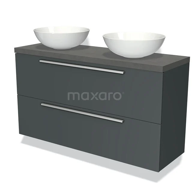 Modulo Plato Slim Vanity units for countertop basin | 120 cm Dark grey Flat front Dark grey concrete worktop 2 Stacked drawers BMK37-02222
