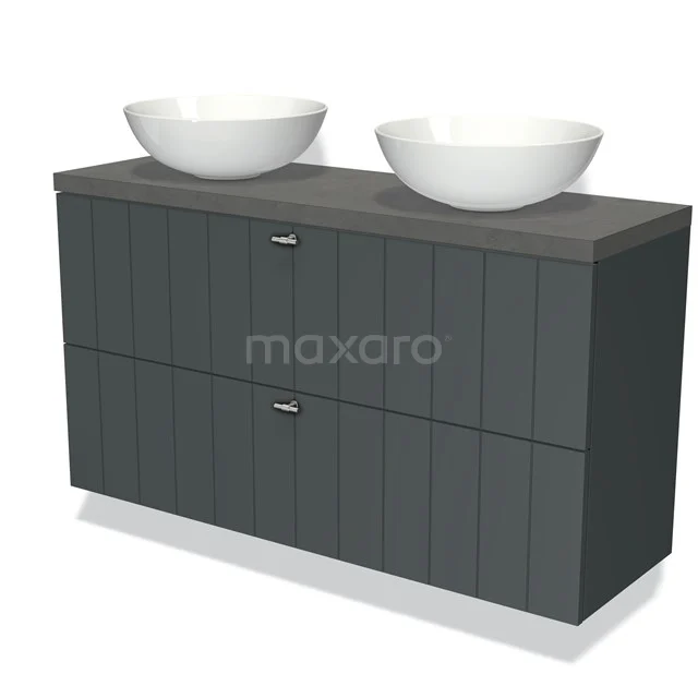 Modulo Plato Slim Vanity units for countertop basin | 120 cm Dark grey Slat front Dark grey concrete worktop 2 Stacked drawers BMK37-02223