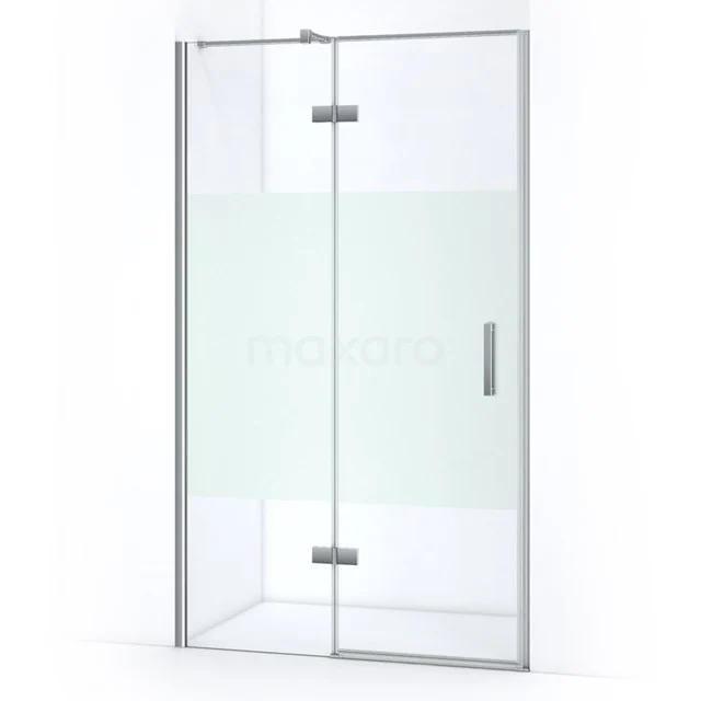 Modern glass shower enclosure with frosted glass central panel and chrome hinges, perfect for stylish bathroom design.