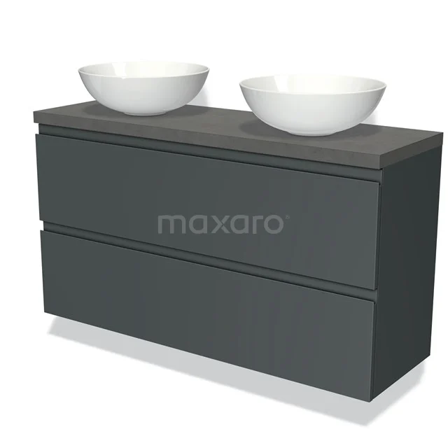 Modulo Plato Slim Vanity units for countertop basin | 120 cm Dark grey Handle-less front Dark grey concrete worktop 2 Stacked drawers BMK37-02224
