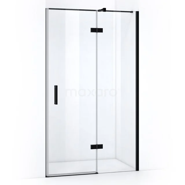 Pearl Shower door | 120 cm Matte black Clear glass Pivot door WPB66420M Glass shower door with black accents, swivel mechanism and minimalist design, perfect for a modern bathroom style.