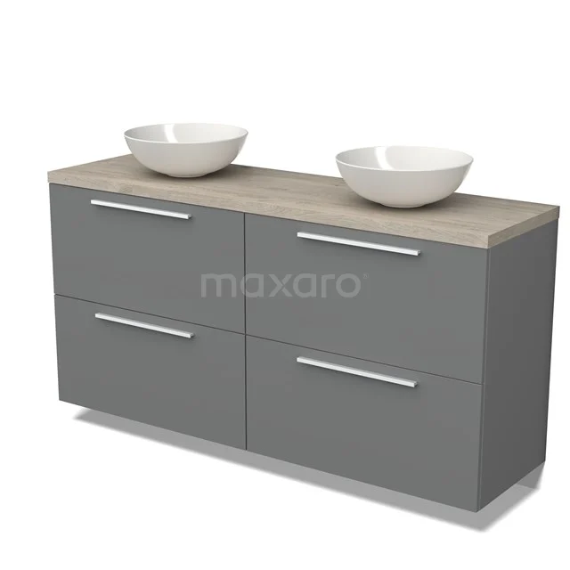 Modulo Plato Vanity units for countertop basin | 160 cm Mid grey Flat front Light grey oak worktop 4 high drawers BMK14-00473