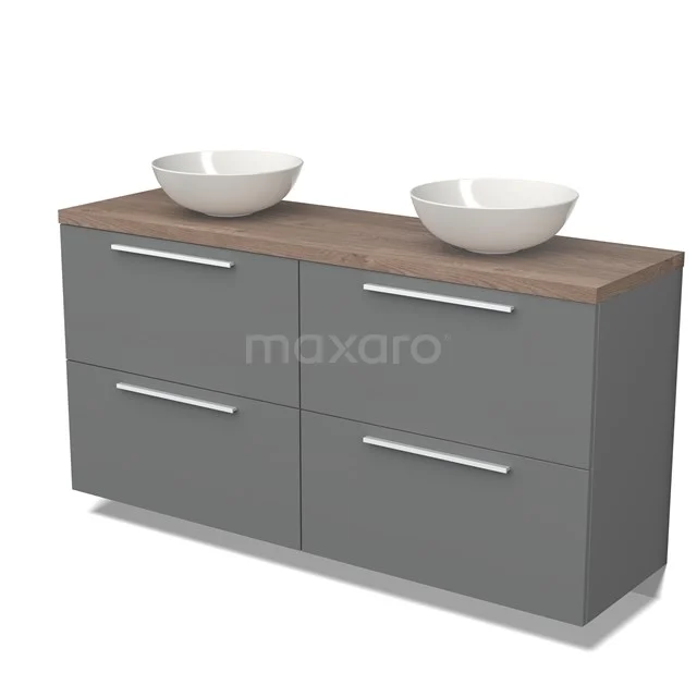 Modulo Plato Vanity units for countertop basin | 160 cm Mid grey Flat front Mid brown oak worktop 4 high drawers BMK14-00475