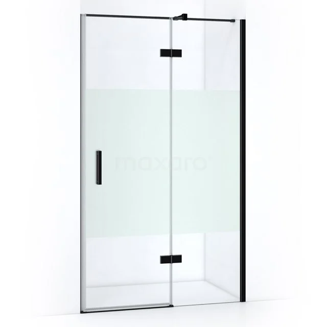 Duschtür mit mattglaspanel, schwarzem Rahmen und Scharnieren, modernes Design, ideal für ein stilvolles Badezimmer.