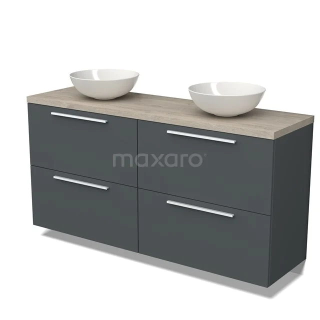 Modulo Plato Vanity units for countertop basin | 160 cm Dark grey Flat front Light grey oak worktop 4 high drawers BMK14-00536