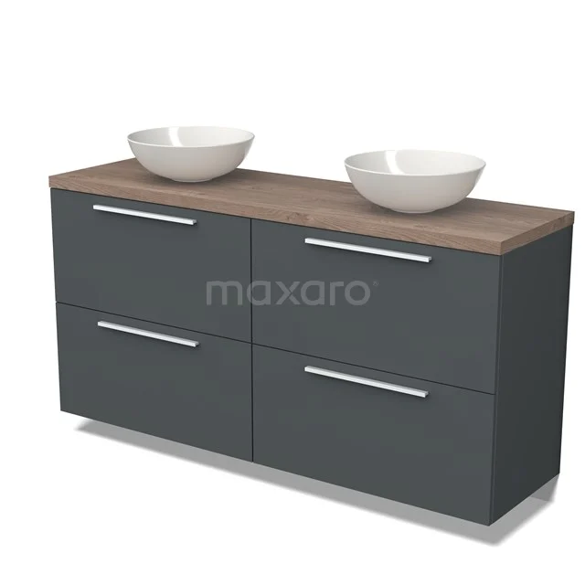 Modulo Plato Vanity units for countertop basin | 160 cm Dark grey Flat front Mid brown oak worktop 4 high drawers BMK14-00538