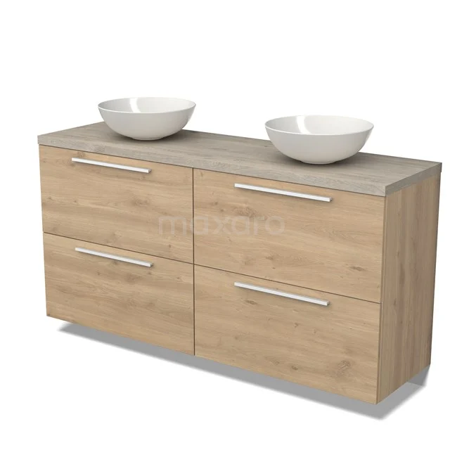 Modulo Plato Vanity units for countertop basin | 160 cm Light brown oak Flat front Light grey oak worktop 4 high drawers BMK14-00606