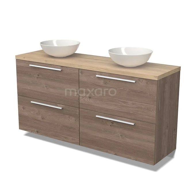 Modulo Plato Vanity units for countertop basin | 160 cm Mid brown oak Flat front Light brown oak worktop 4 high drawers BMK14-00621