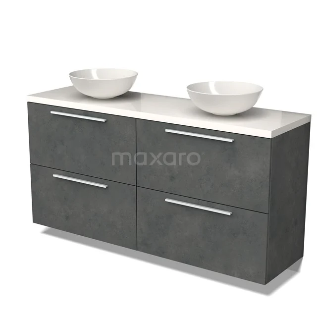 Modulo Plato Vanity units for countertop basin | 160 cm Dark grey concrete Flat front High-gloss white worktop 4 high drawers BMK14-00667