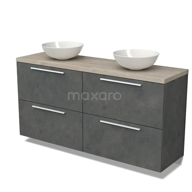 Modulo Plato Vanity units for countertop basin | 160 cm Dark grey concrete Flat front Light grey oak worktop 4 high drawers BMK14-00669