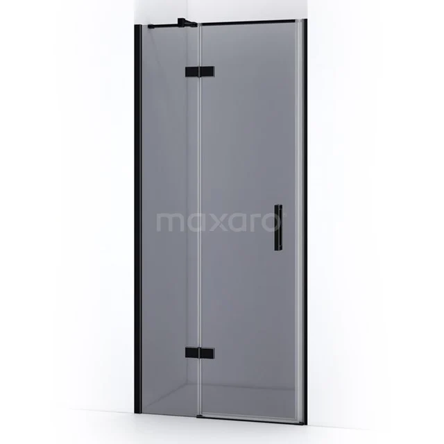 Pearl Shower door | 90 cm Matte black Smoke glass Pivot door WPC54411M Black shower door with clear glass, frosted black hinges and Handle, ideal for a modern bathroom style.