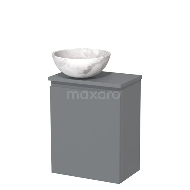 Grey bathroom unit with marble countertop wash basin, modern design, ideal for a stylish and compact bathroom.